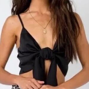 Princess Polly Black Tie-Front Crop Top